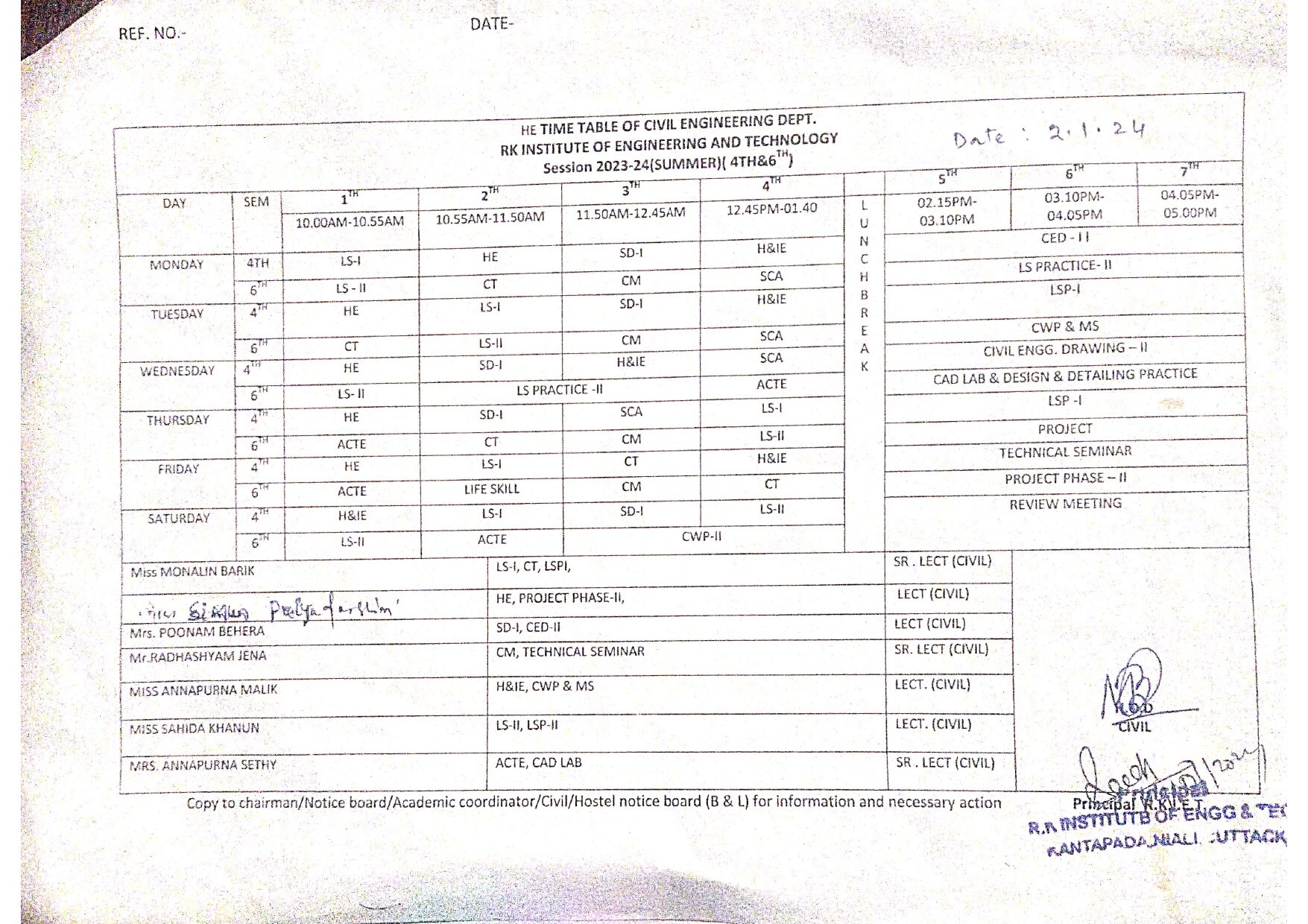 Elect. Time Table 2022-23,4th & 6th -002