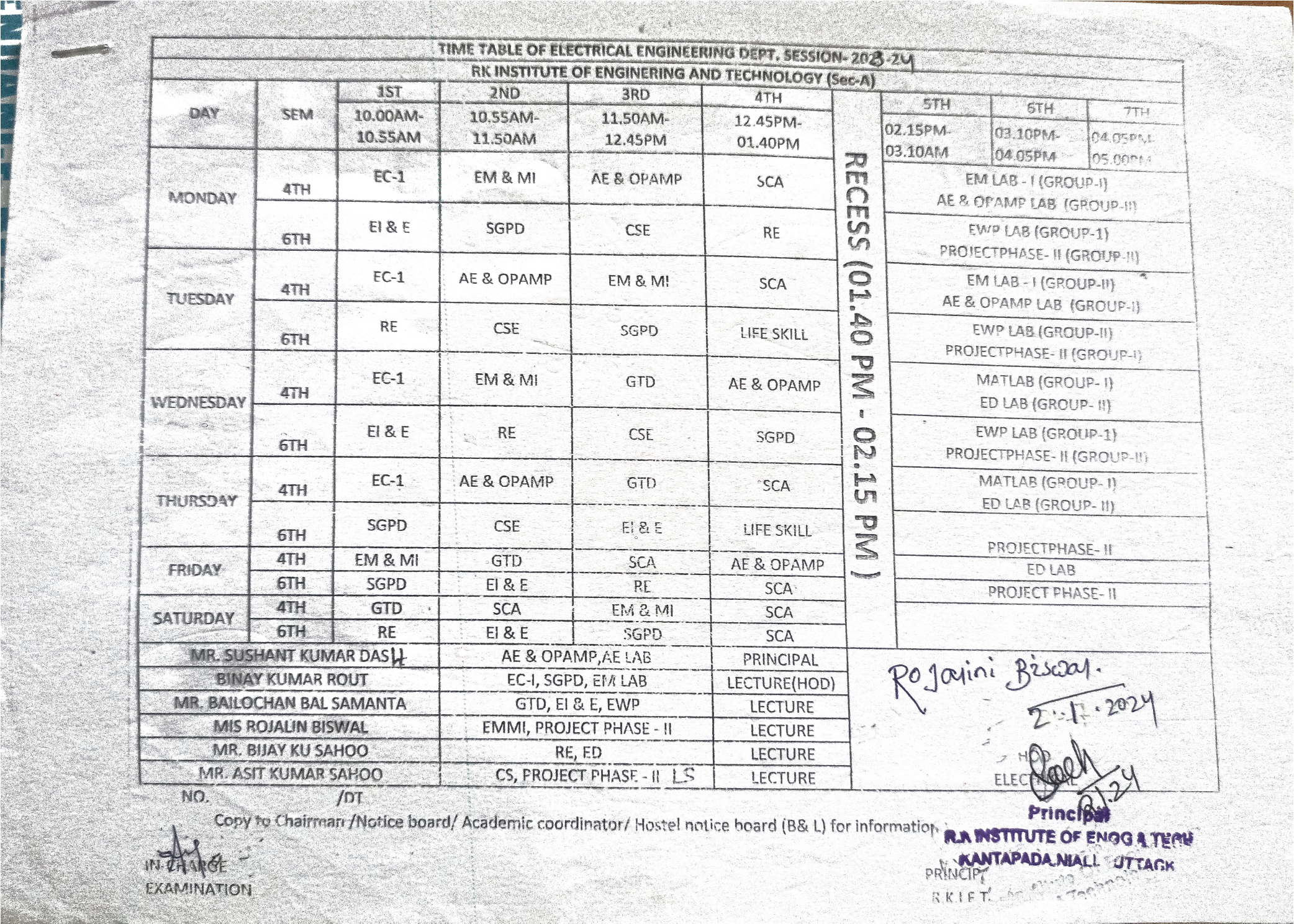 Elect. Time Table 2022-23,4th & 6th -002