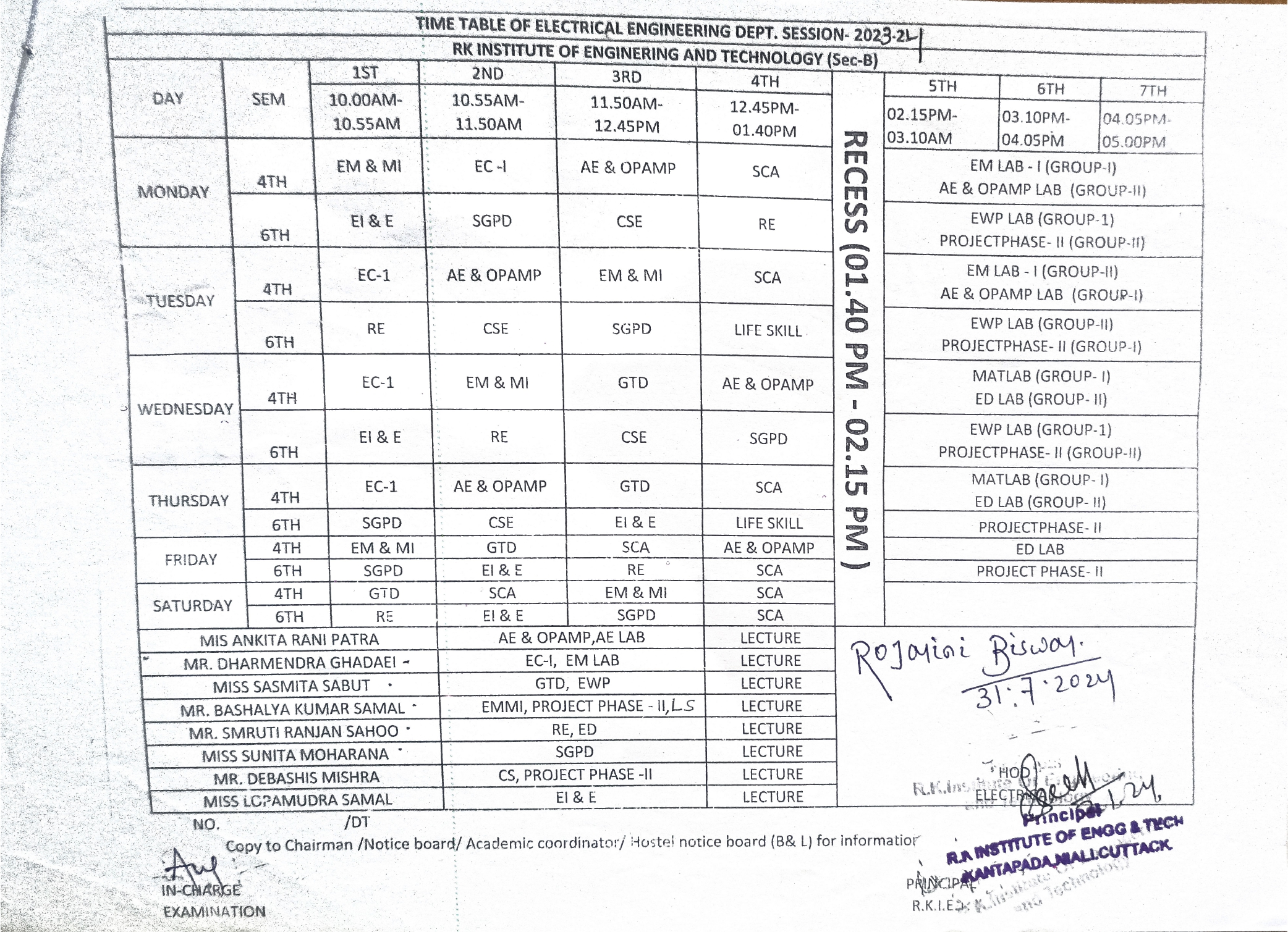 Elect. Time Table 2022-23,4th & 6th -002